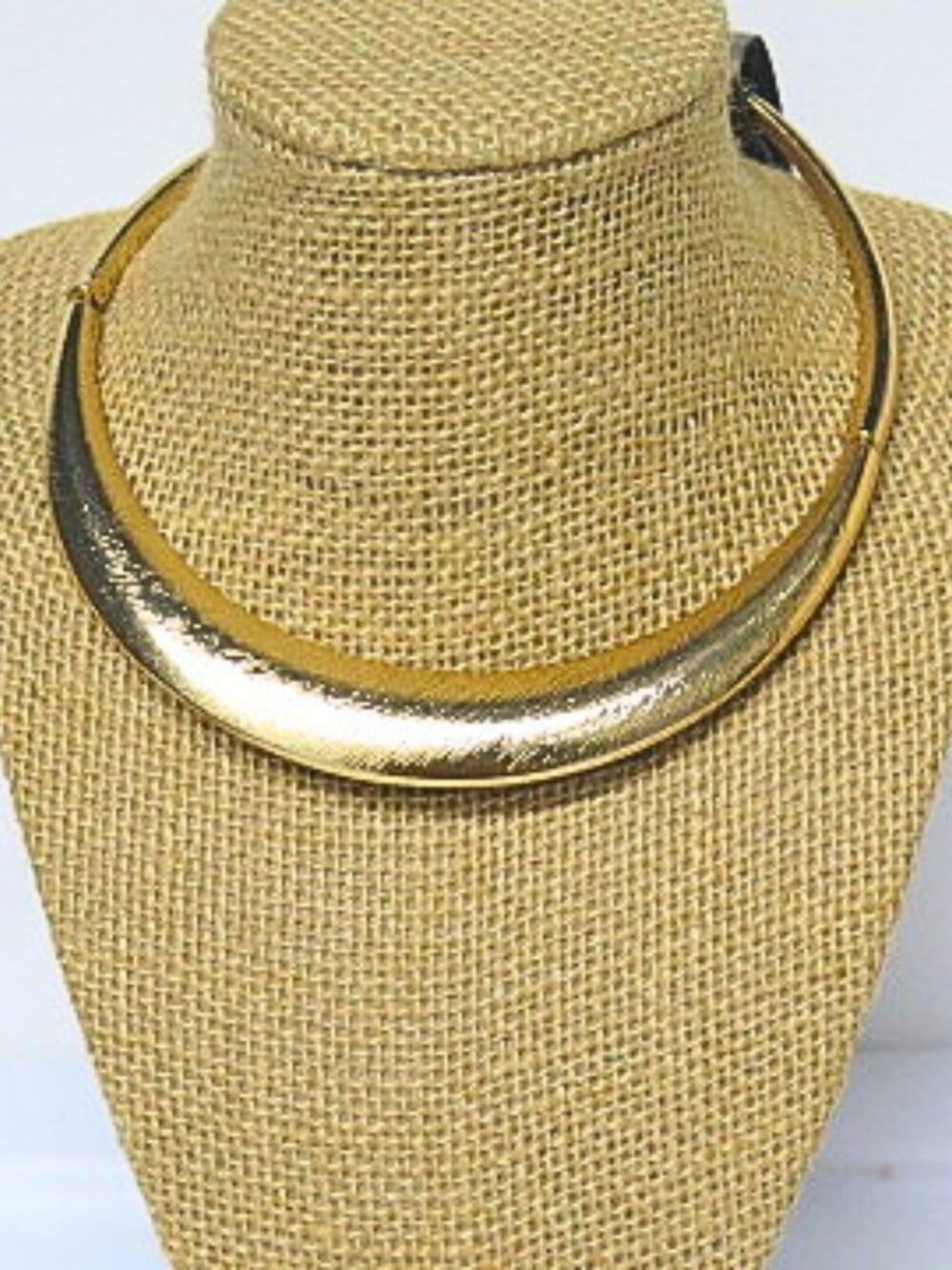 Gold Tone Wide Collar Necklace Curved Bib Statement Choker Minimalist Jewelry
